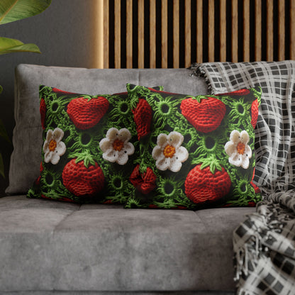 Strawberry Field Crochet - Forever Forest Greens - Fruit Berry Harvest Crop - Spun Polyester Square Pillow Case