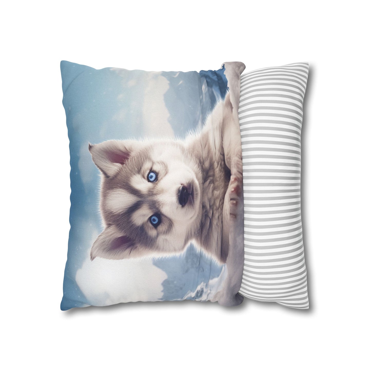 Husky Puppy Winter Wonder - Snowy Mountain Backdrop Spun Polyester Square Pillow Case