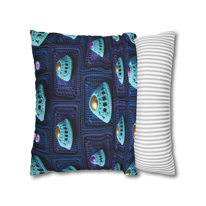 Spaceship UFO Crochet - Galactic Travel Ship - Alien Craft - Flying Saucer - Spun Polyester Square Pillow Case