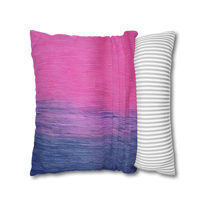 Dual Delight: Half-and-Half Pink & Blue Denim Daydream - Spun Polyester Square Pillow Case