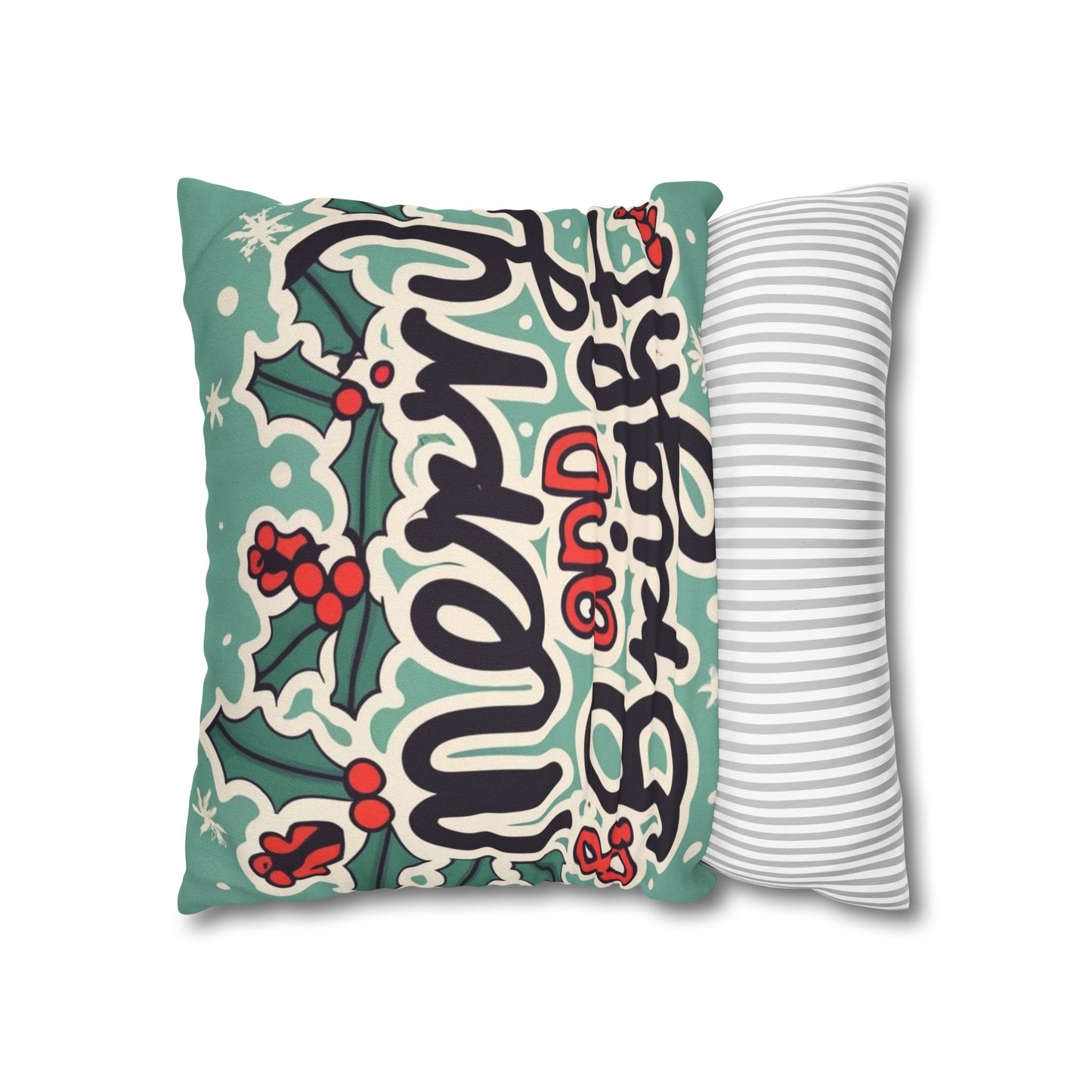 Merry and Bright Christmas Theme Holiday - Spun Polyester Square Pillow Case