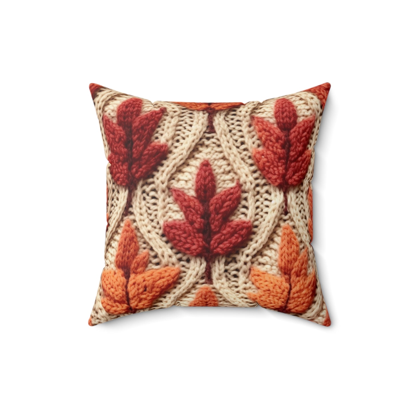 Crochet Fall Leaves: Harvest Rustic Design - Golden Browns -Woodland Maple Magic - Spun Polyester Square Pillow