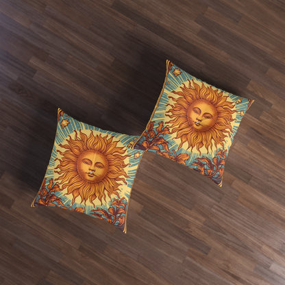 Sun Tarot Card Symbol of Growth, Life, and Radiance - Tufted Floor Pillow, Square