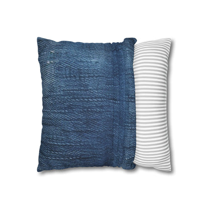 Indigo Splash: Washed Denim Reverie in Deep Blue - Spun Polyester Square Pillow Case