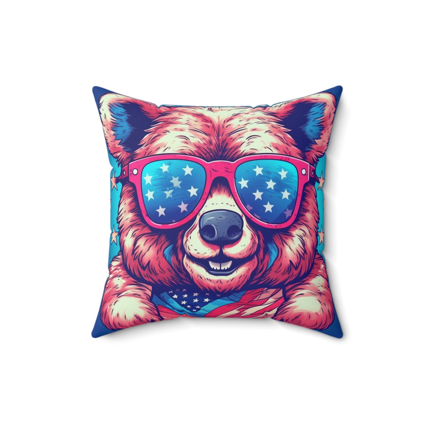 USA American Bear Cub Furry Animal Grizzly Spun Polyester Square Pillow