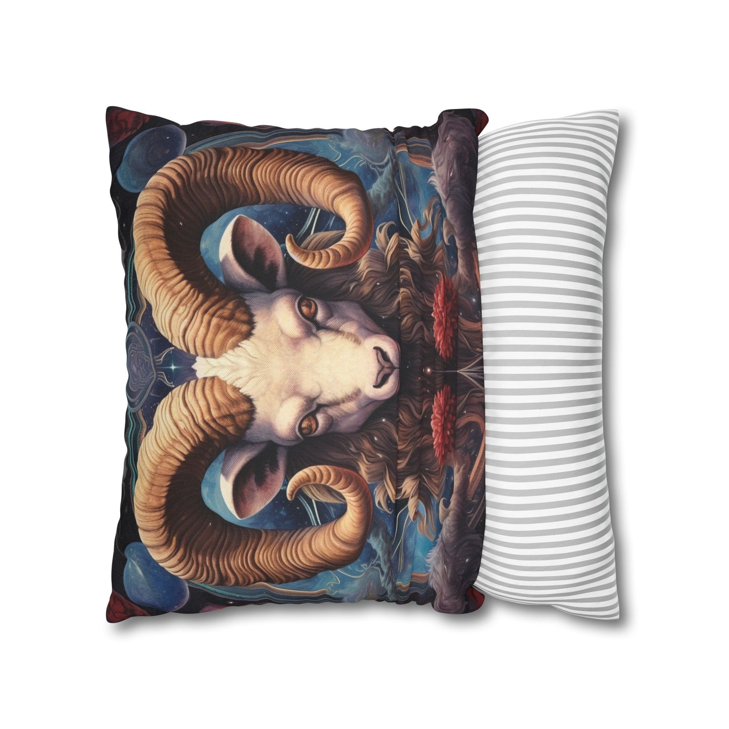 Aries Zodiac Ram - Vibrant Astrological Sign Cosmic Space Symbol - Spun Polyester Square Pillow Case