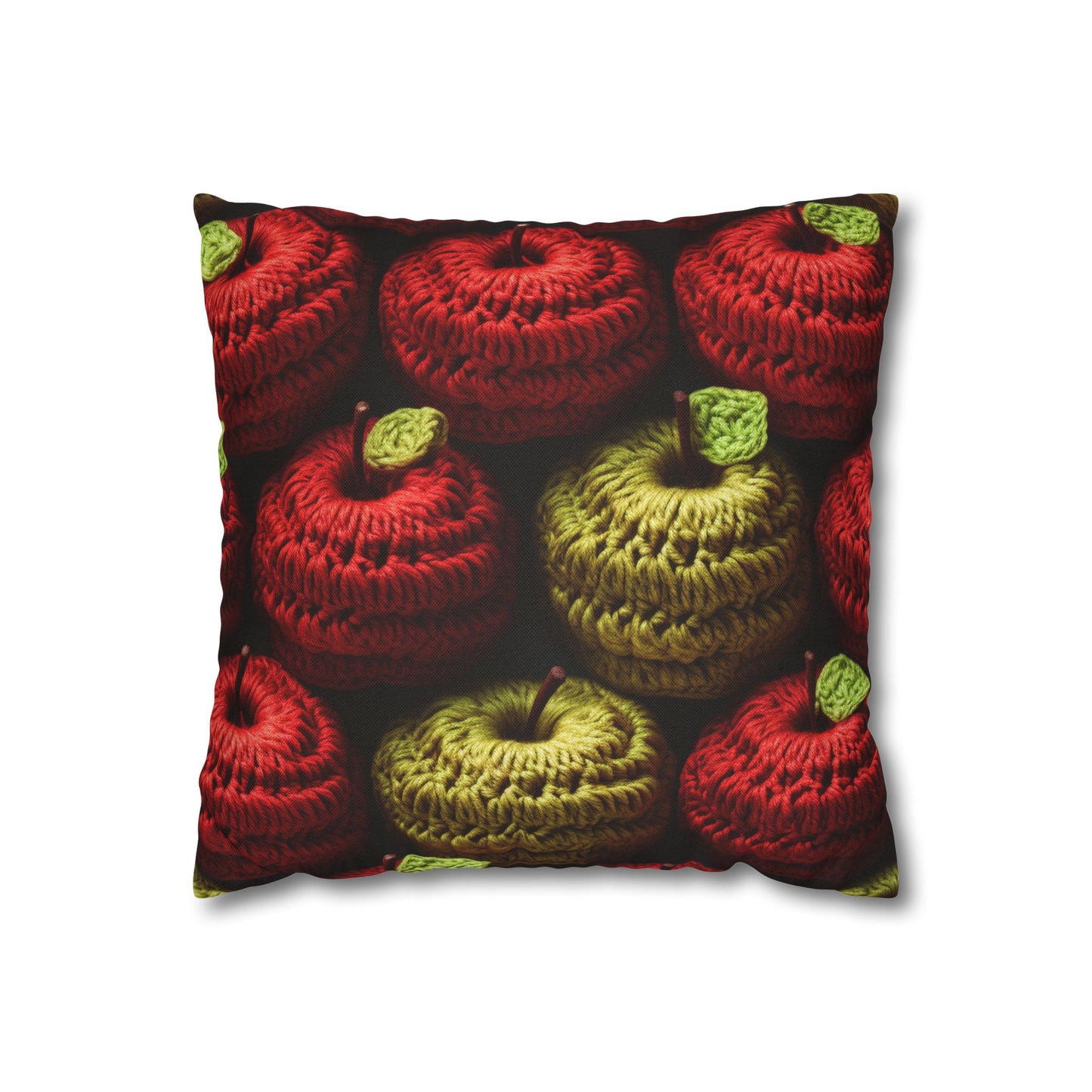 Crochet Apple Amigurumi - Big American Red Apples - Healthy Fruit Snack Design - Spun Polyester Square Pillow Case