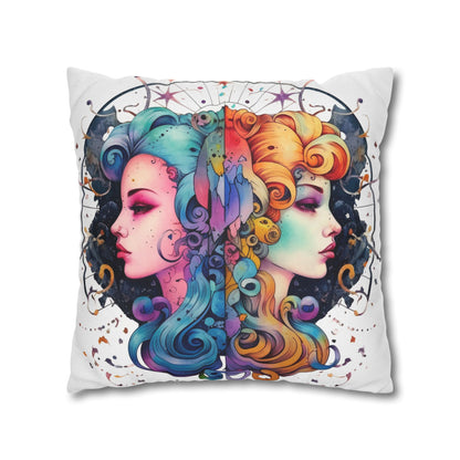 Graffiti Gemini Zodiac Sign - Astrology, Twins Symbol - Spun Polyester Square Pillow Case