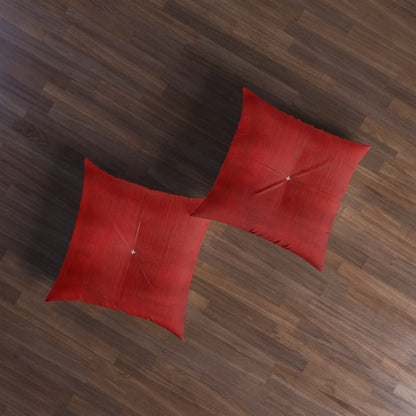 Juicy Red Berry Blast: Denim Fabric Inspired Design - Tufted Floor Pillow, Square