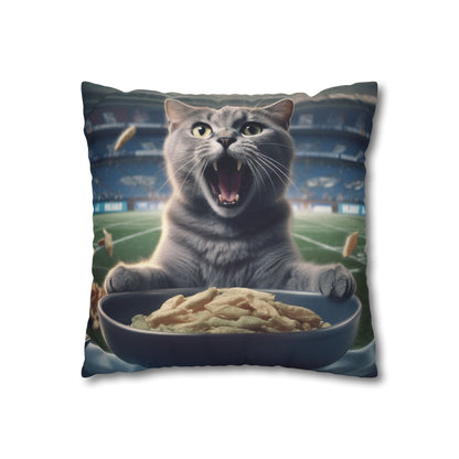 Halftime Football Feline: Screaming Sports Fan Cat Stadium Food Kitten - Spun Polyester Square Pillow Case