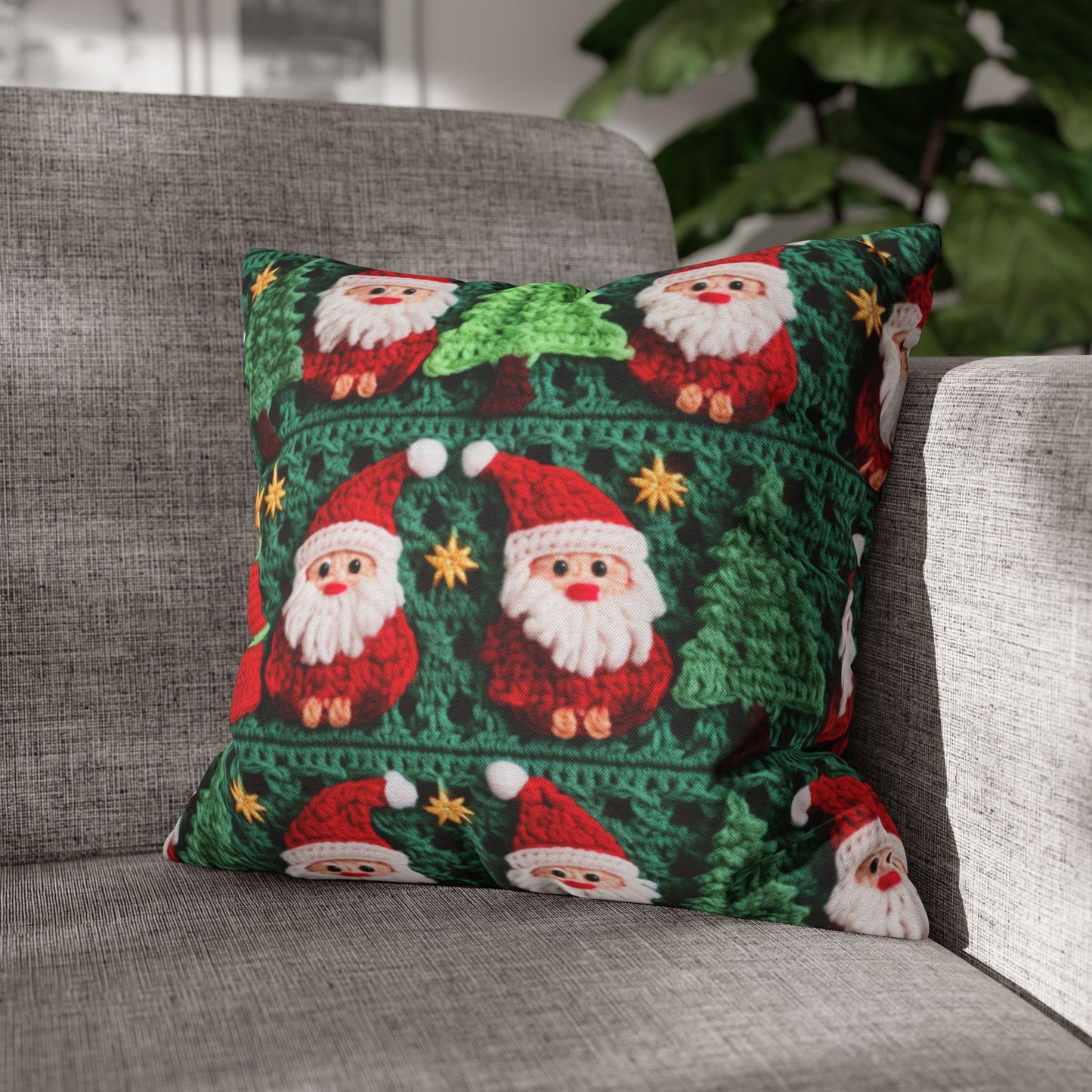 Santa Claus Crochet Pattern, Christmas Design, Festive Holiday Decor, Father Christmas Motif. Perfect for Yuletide Celebration - Spun Polyester Square Pillow Case