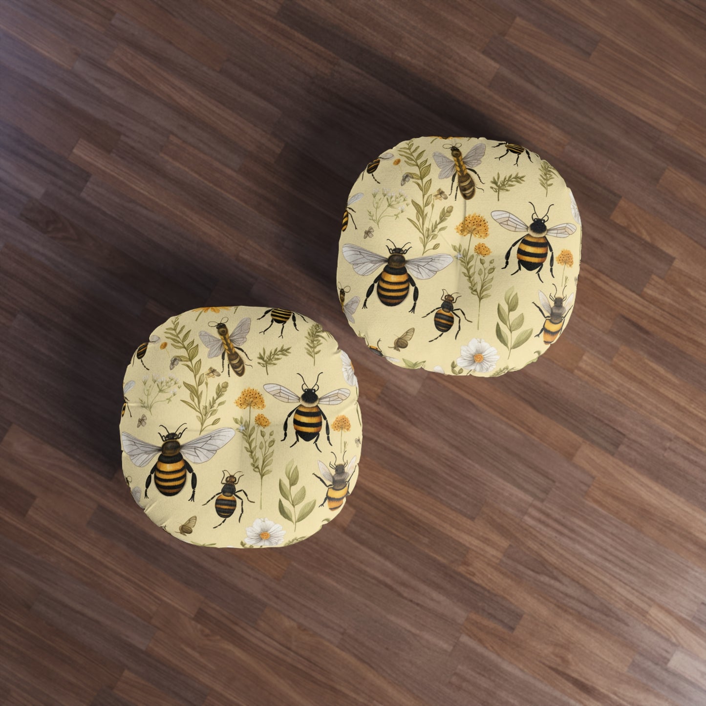 Whimsical Bees & Honeycombs Nature-Friendly Pattern Design Tufted Floor Pillow, Round