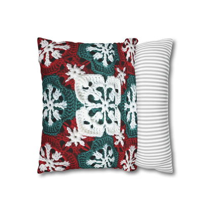 Christmas Snowflake Crochet, Festive Yuletide, Winter Wonderland Craft, Ice Crystal, Holiday Decor, Seasonal Adornments - Spun Polyester Square Pillow Case