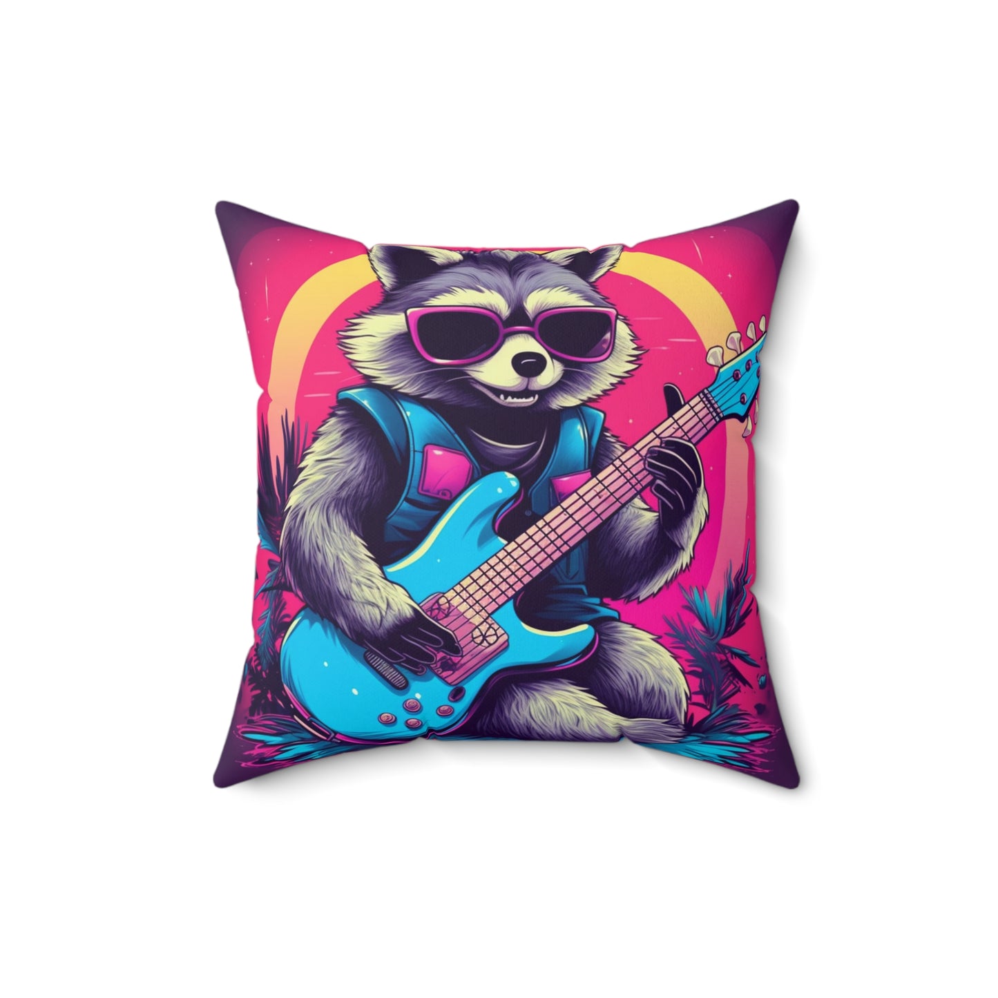 Guitar-Playing Raccoon: Furry Star of Rock Music Spun Polyester Square Pillow