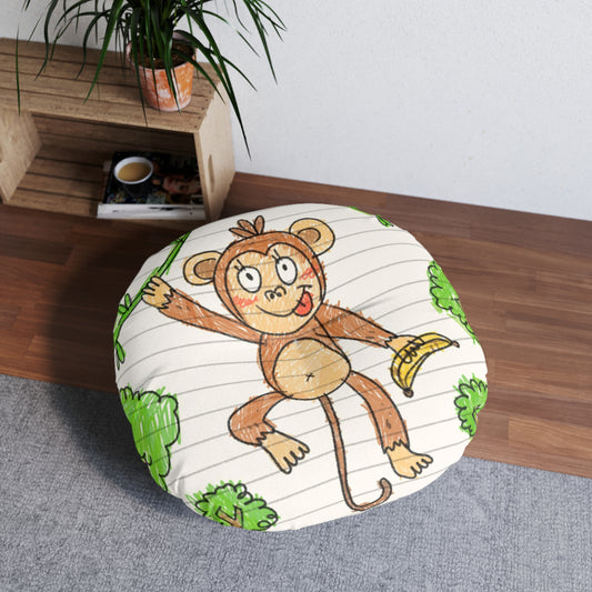 Graphic Monkey - Fun Zoo Clothing for Ape Lovers Tufted Floor Pillow, Round