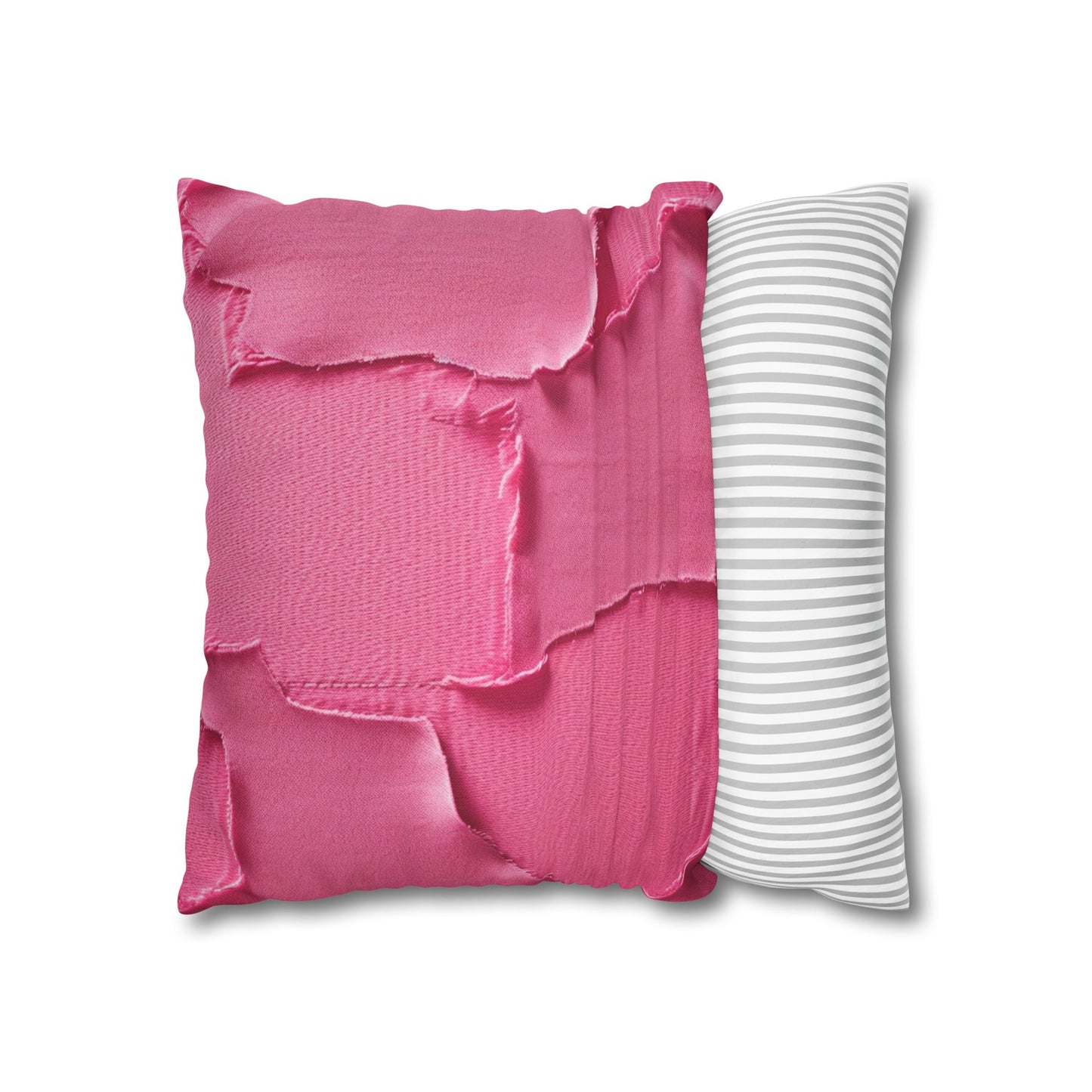 Distressed Neon Pink: Edgy, Ripped Denim-Inspired Doll Fabric - Spun Polyester Square Pillow Case