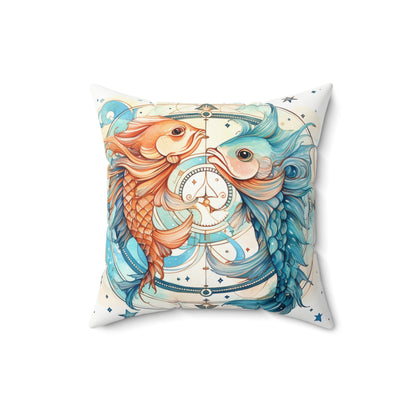 Pisces Zodiac Horoscope - Starry Watercolor & Ink, Hyper-Detailed Fish Spun Polyester Square Pillow