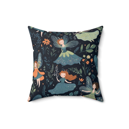 Enchanting Fairy Tale Pattern - Vibrant & Magical Fairies - Spun Polyester Square Pillow