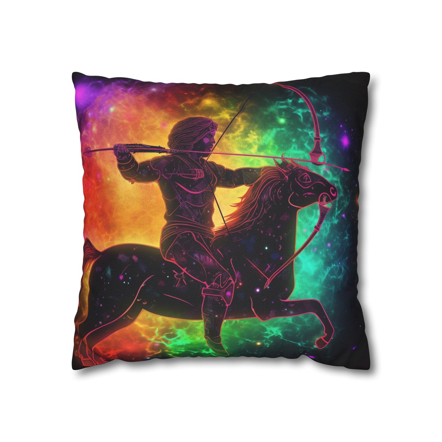 Colorful Sagittarius Zodiac Sign - Star Universe Theme - Spun Polyester Square Pillow Case