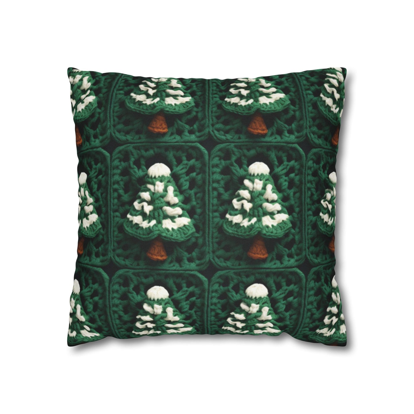 Evergreen Christmas Trees Crochet, Festive Pine Tree Holiday Craft, Yuletide Forest, Winter - Spun Polyester Square Pillow Case