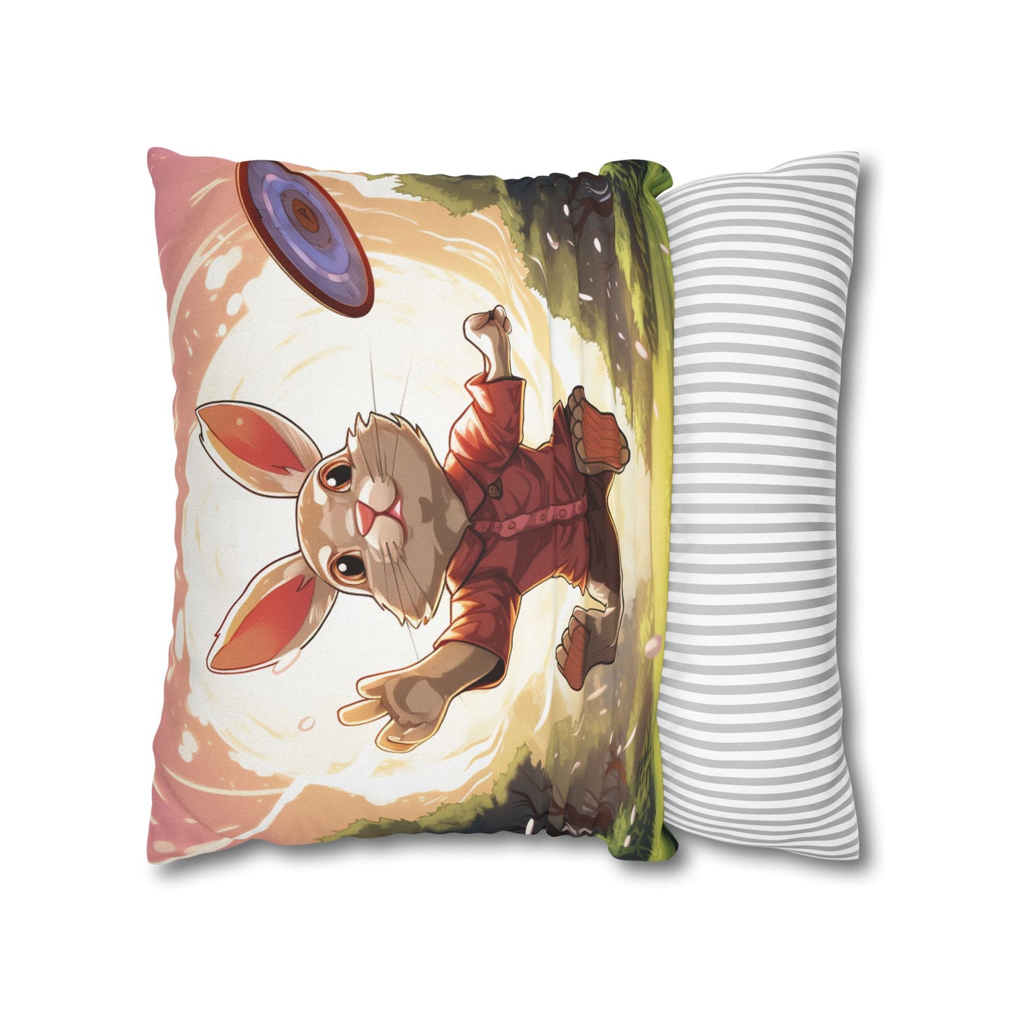 Disc Golf Rabbit: Bunny Aiming Frisbee for Basket Chain - Spun Polyester Square Pillow Case