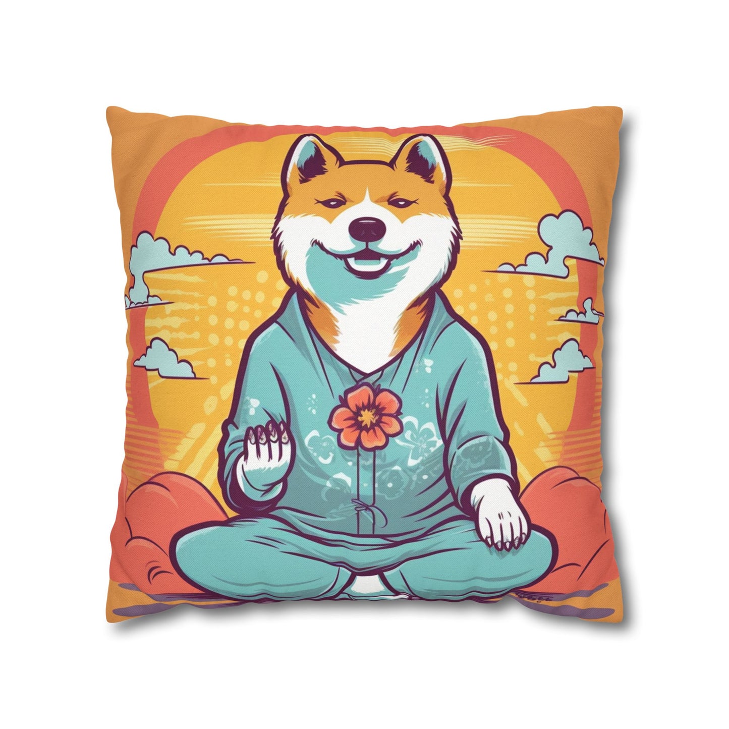 Shiba Inu Yoga Crypto Dog Japanese Namaste: Spun Polyester Square Pillow Case