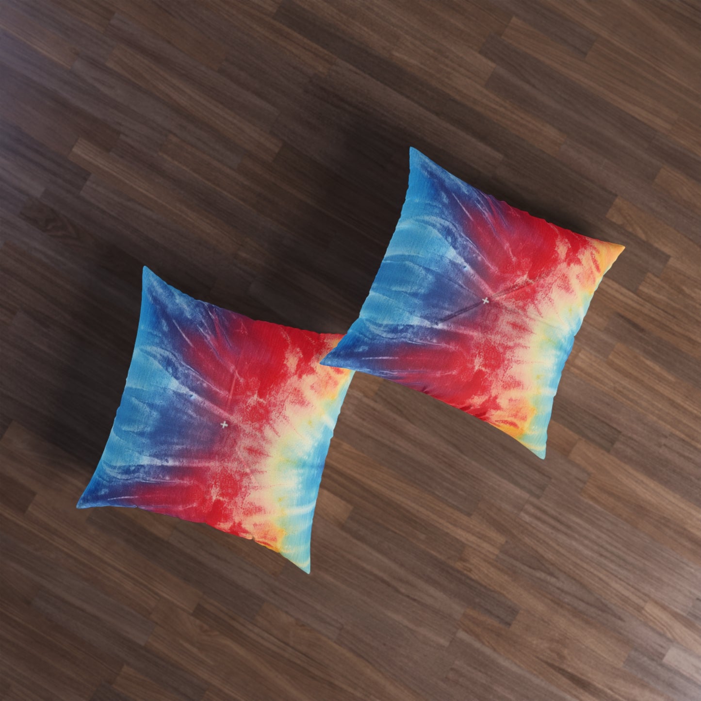 Rainbow Tie-Dye Denim: Vibrant Multi-Color, Fabric Design Spectacle - Tufted Floor Pillow, Square