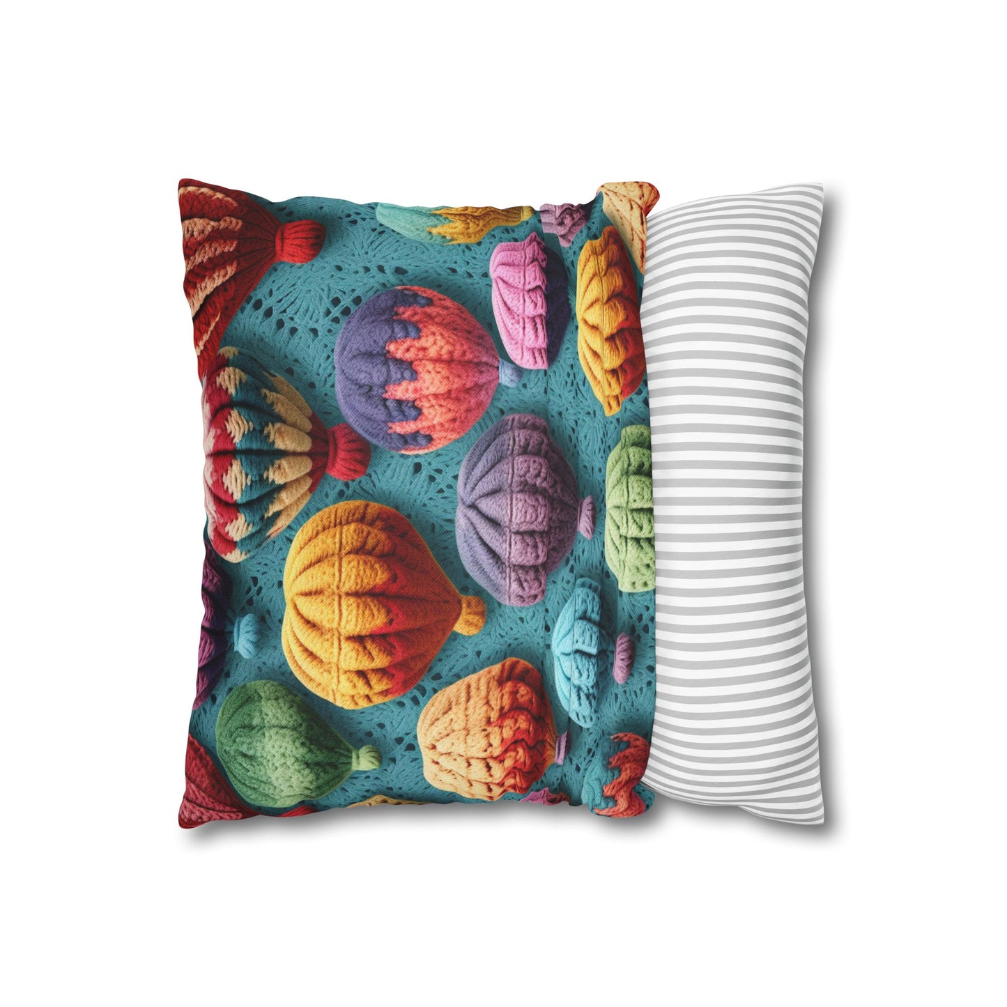 Crochet Hot Air Balloons Sky Travel Transport Scenic Style - Spun Polyester Square Pillow Case