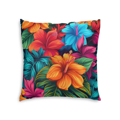 Hawaiian-Inspired Tropical Floral Pattern Design Tufted Floor Pillow, Square