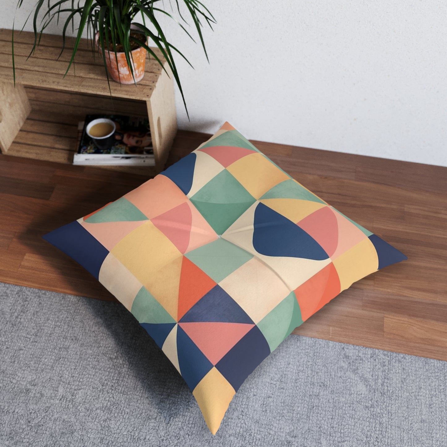 Minimalist Geometric Shapes - Pastel Decor Tufted Floor Pillow, Square