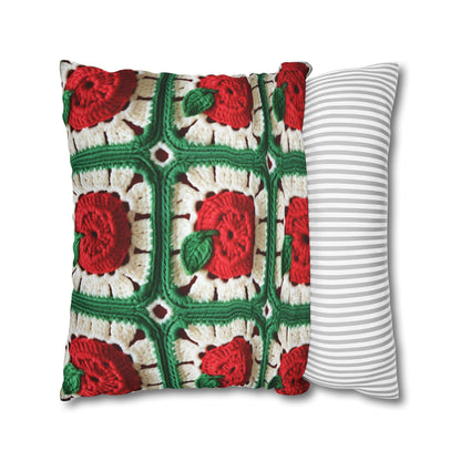 Apple Granny Square Crochet Pattern: Wild Fruit Tree, Delicious Red Design - Spun Polyester Square Pillow Case