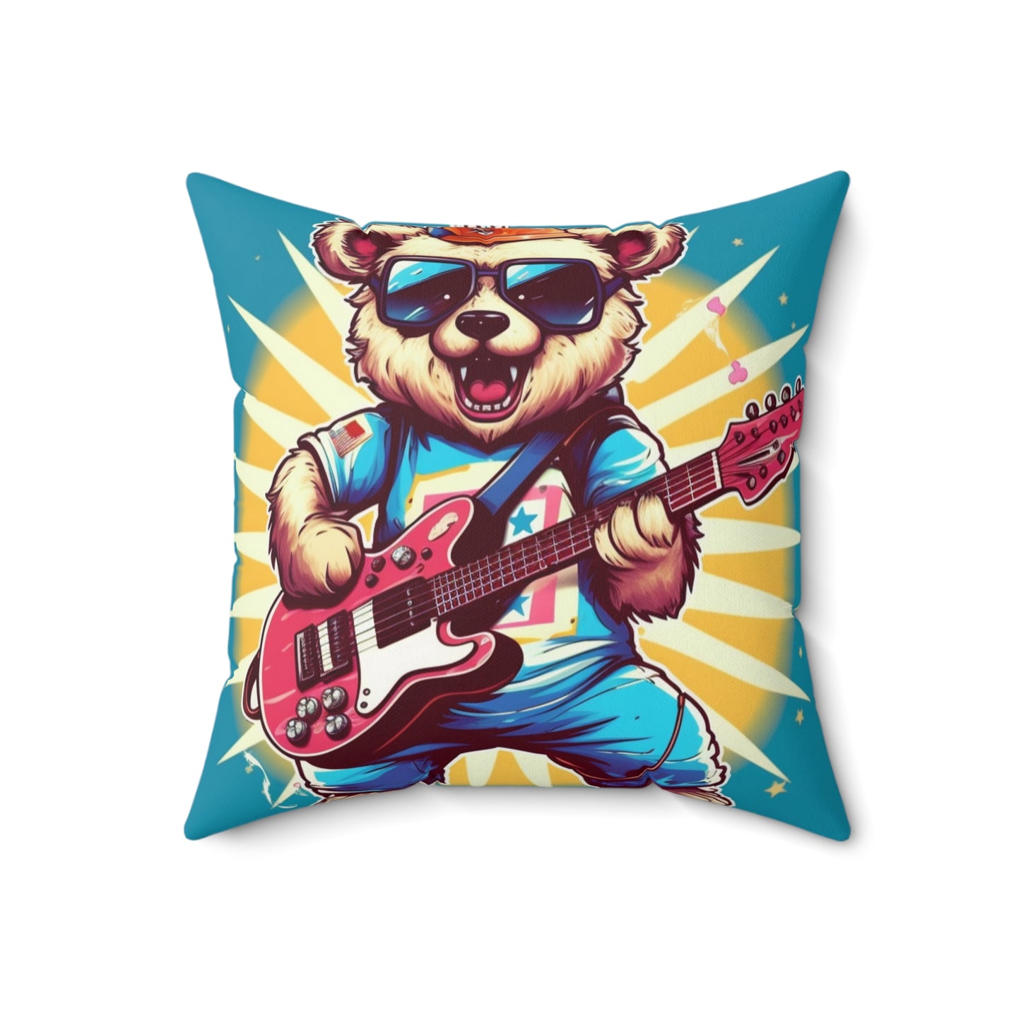 Bear Guitarist Music Guitar Player Animal Graphic Spun Polyester Square Pillow