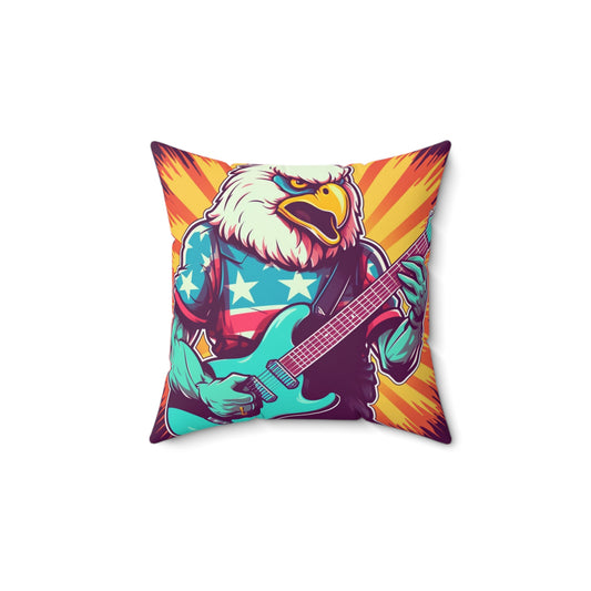 American Bald Eagle Musician Guitarist Graphic Spun Polyester Square Pillow