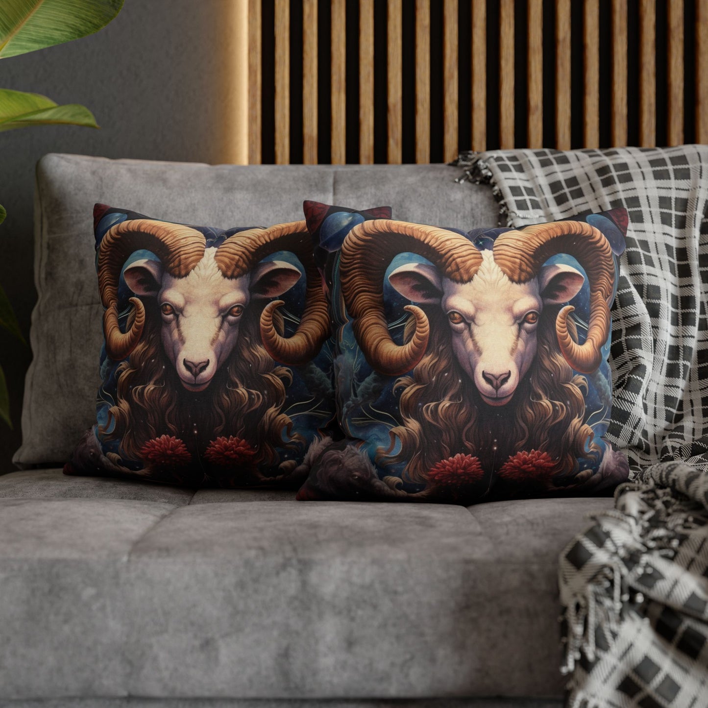 Aries Zodiac Ram - Vibrant Astrological Sign Cosmic Space Symbol - Spun Polyester Square Pillow Case