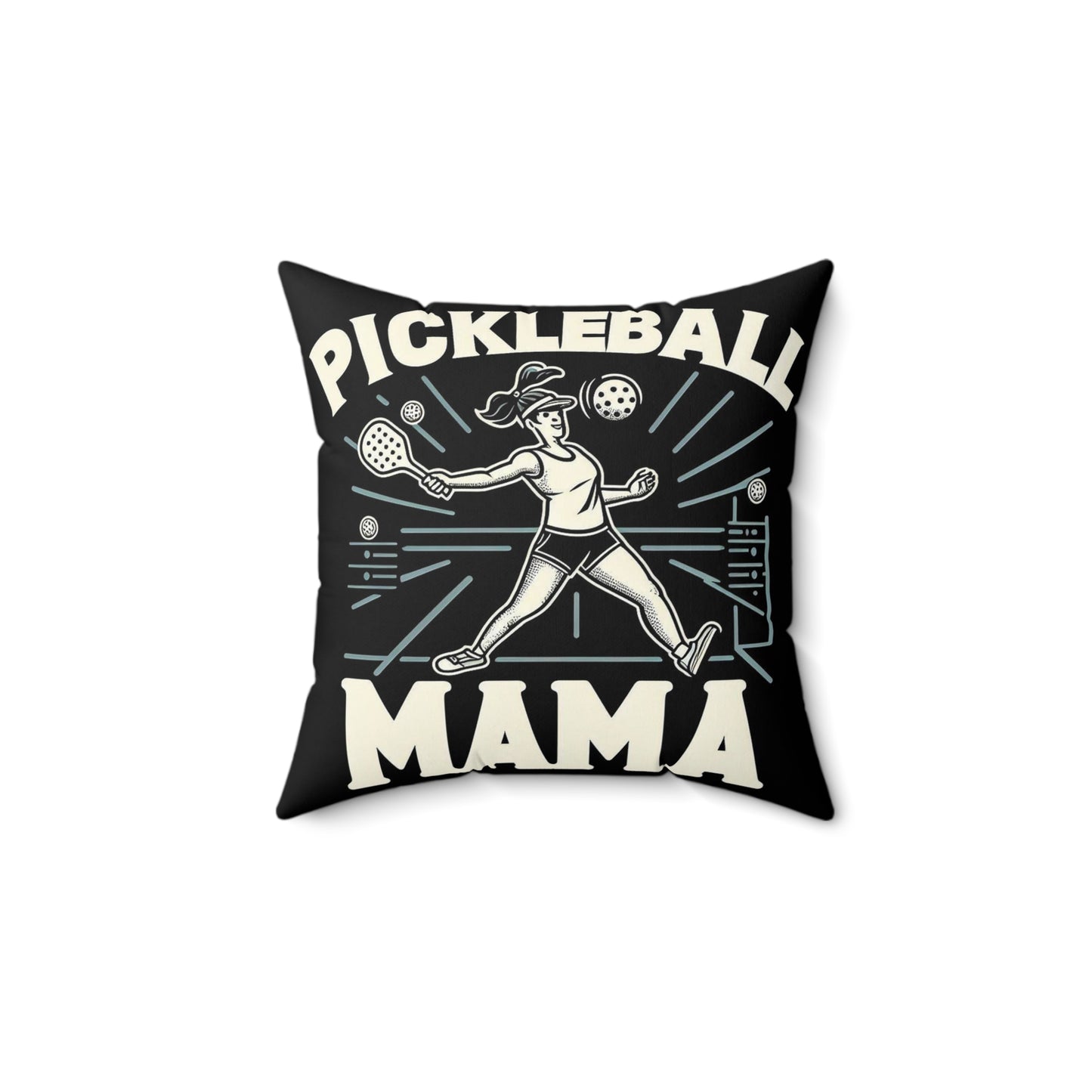 Pickleball Mama - Moms, Sporty Graphic, Pickleball Enthusiast Design - Spun Polyester Square Pillow