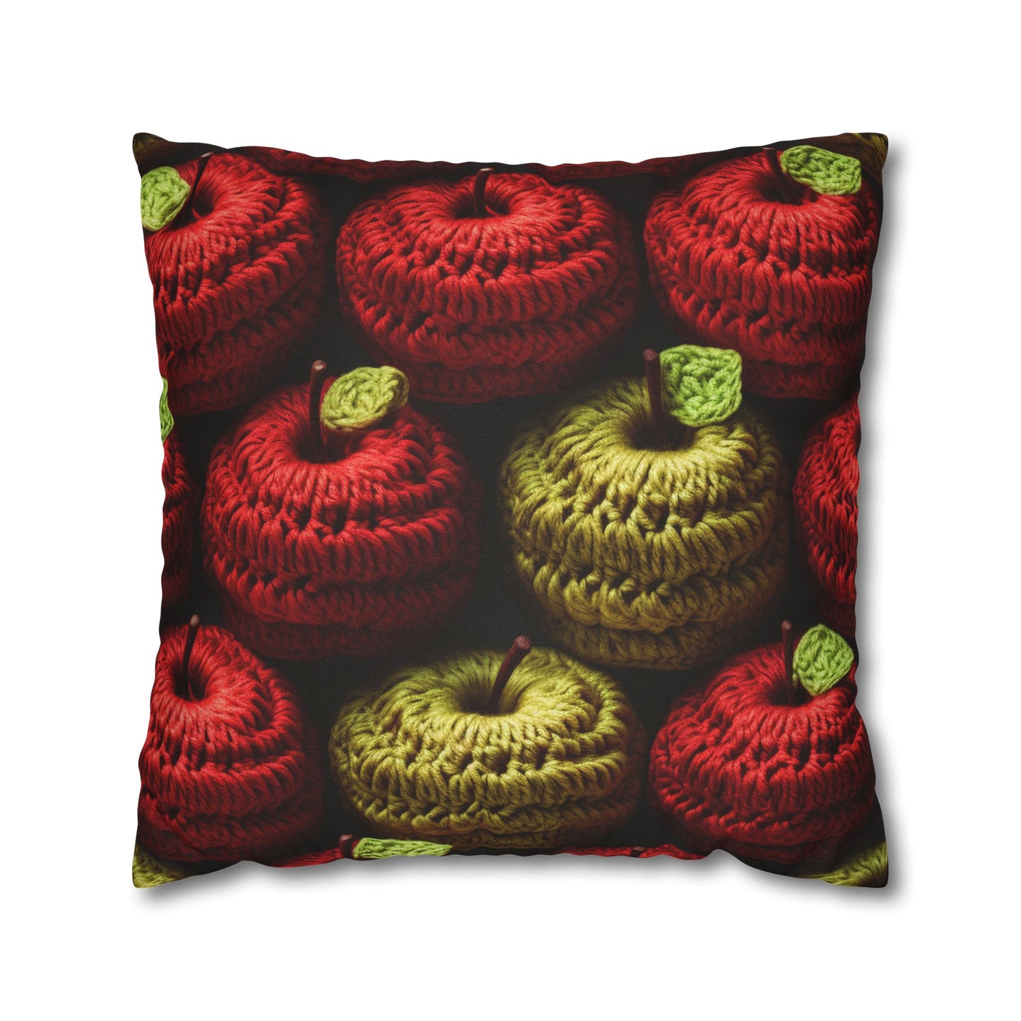 Crochet Apple Amigurumi - Big American Red Apples - Healthy Fruit Snack Design - Spun Polyester Square Pillow Case