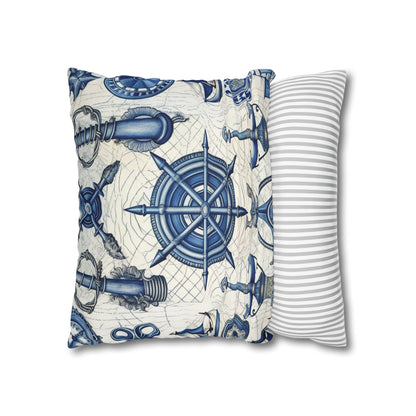 Nautical Theme Art - Anchors, Ropes, Compass Spun Polyester Square Pillow Case