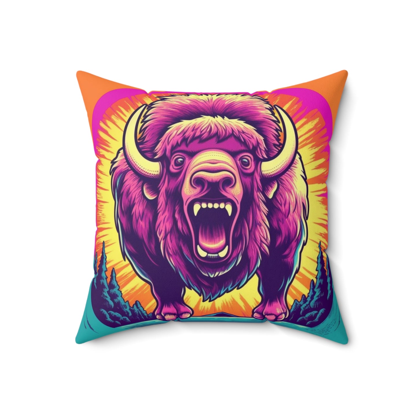 Buffalo American Bison Graphic USA Style Spun Polyester Square Pillow