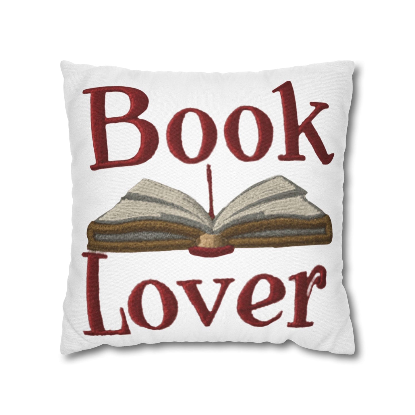 Open Book Embroidery Art: Book Lover Text for Avid Readers - Spun Polyester Square Pillow Case