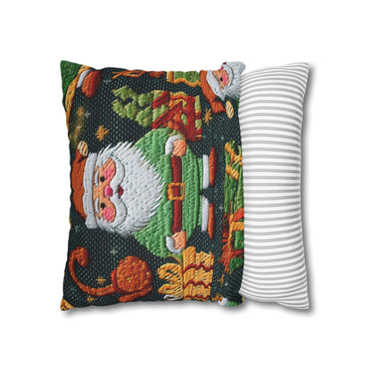 Christmas Santa Claus - Embroidered Presents - Festive Winter Wonderland - Deck the Halls Design - Spun Polyester Square Pillow Case