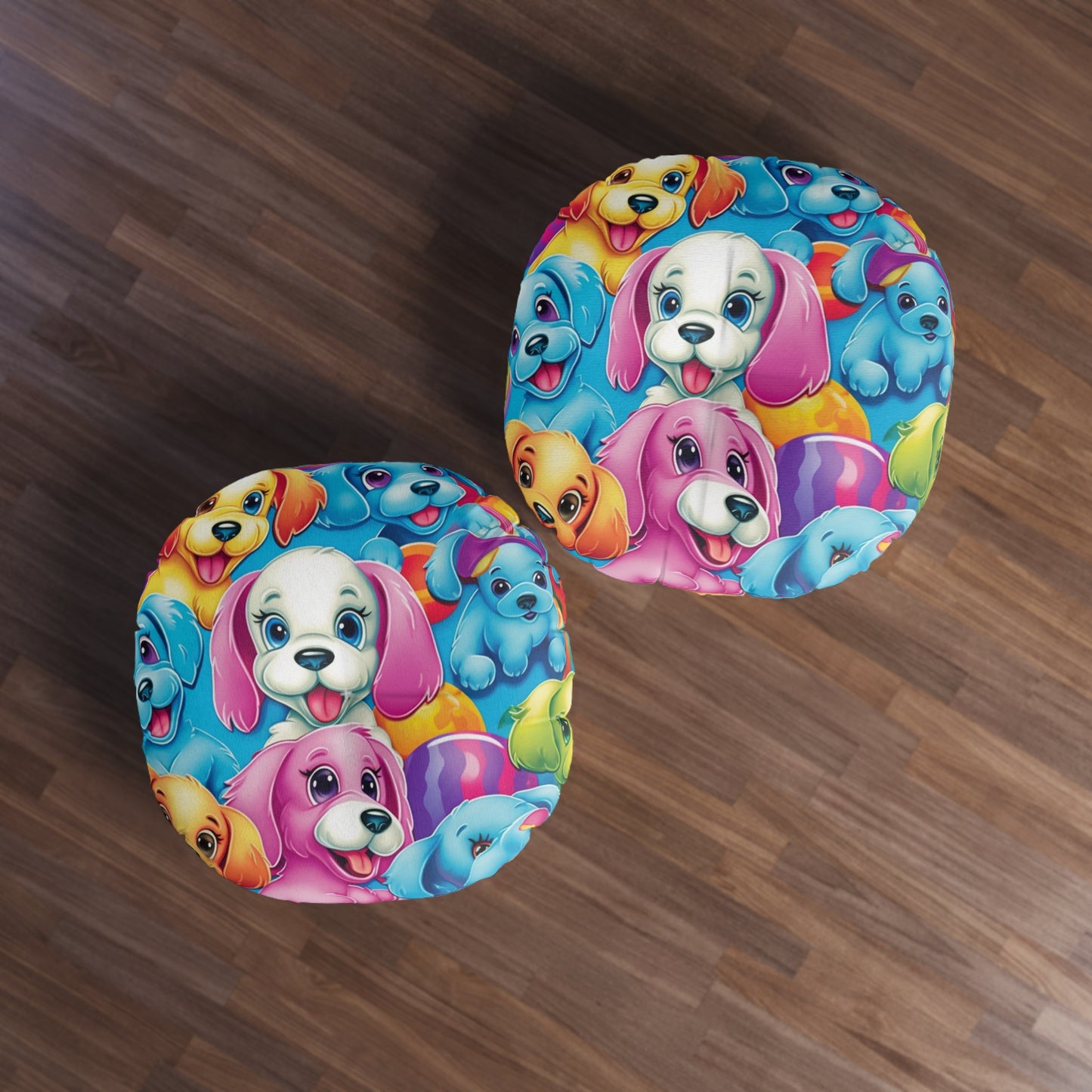 Happy Puppy & Dog Design - Vivid and Eye-Catching - Tufted Floor Pillow, Round