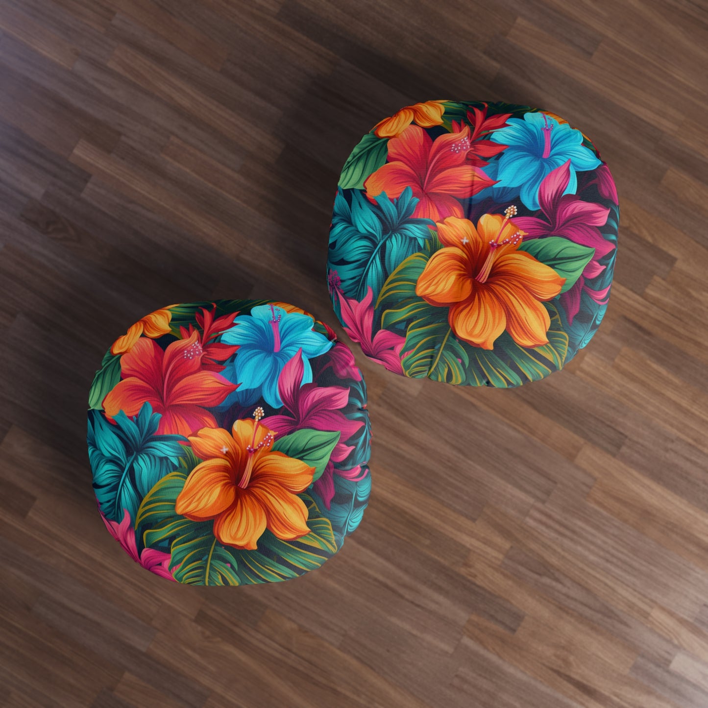 Hawaiian-Inspired Tropical Floral Pattern Design Tufted Floor Pillow, Round