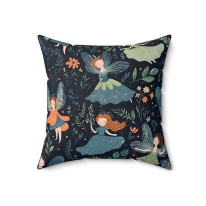 Enchanting Fairy Tale Pattern - Vibrant & Magical Fairies - Spun Polyester Square Pillow