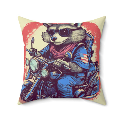 Patriotic Biker Raccoon Rider USA Style Animal Spun Polyester Square Pillow