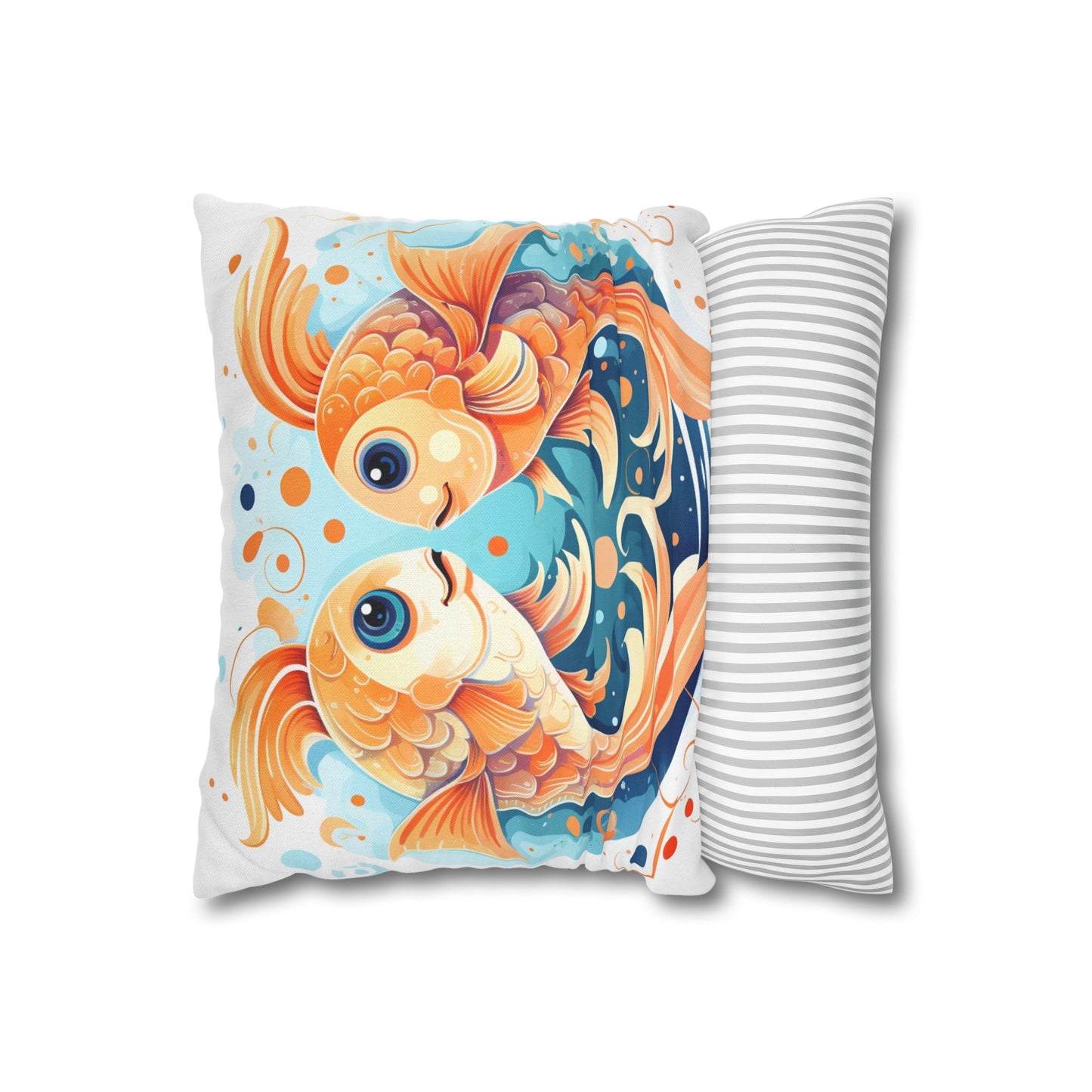 Charming Cartoon Fish Pisces - Dreamy Zodiac Illustration - Spun Polyester Square Pillow Case