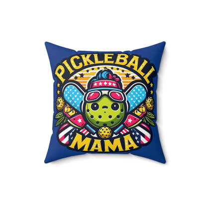 Pickleball Mama - Patriotic Sporty, Star-Spangled Athletic Graphic, Fun Pickleball Enthusiast - Spun Polyester Square Pillow