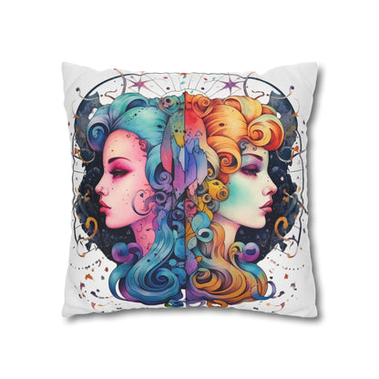 Graffiti Gemini Zodiac Sign - Astrology, Twins Symbol - Spun Polyester Square Pillow Case