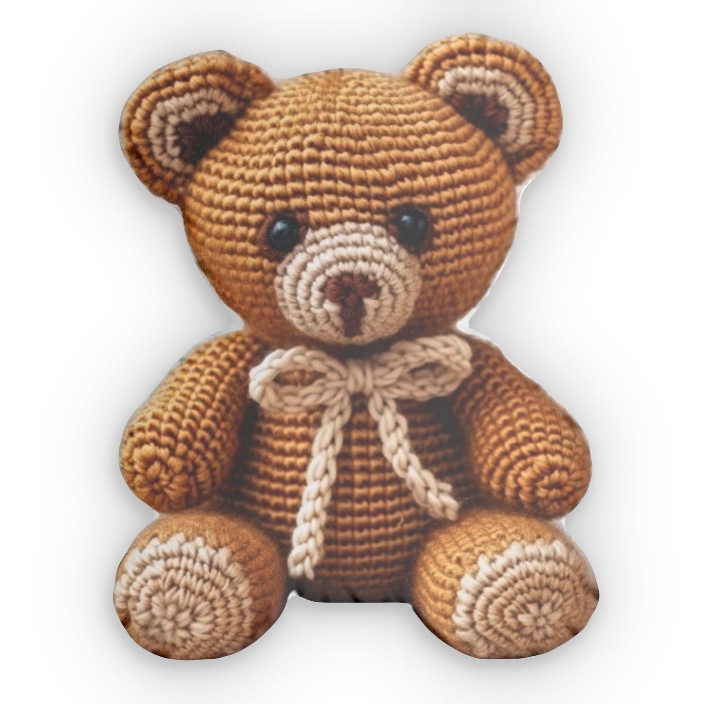 Classic Crochet Teddy Bear | Amigurumi Bear with Bow | Charming Knitted Stuffed | Warm Caramel Plush Gift | Shaped Pillow