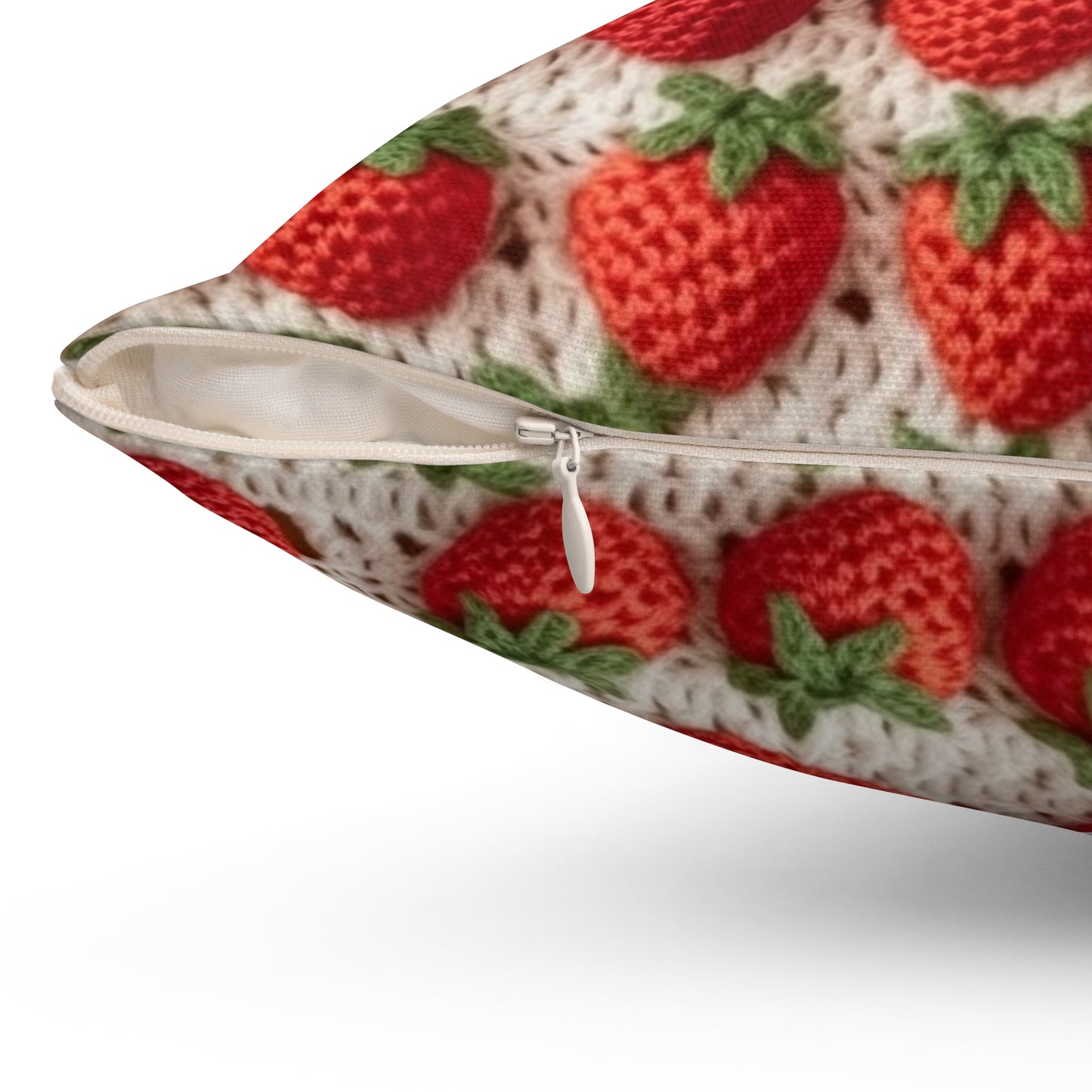 Strawberry Traditional Japanese, Crochet Craft, Fruit Design, Red Berry Pattern - Spun Polyester Square Pillow