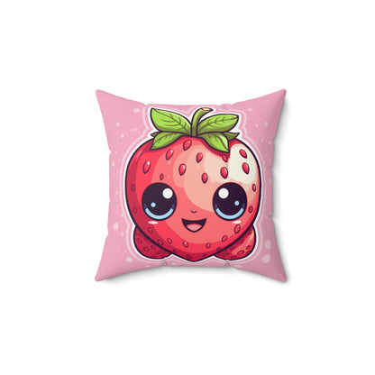 Kawaii Strawberry Adventure - Anime Classic Traditional Japanese Fruit - Otaku Artwork - Spun Polyester Square Pillow